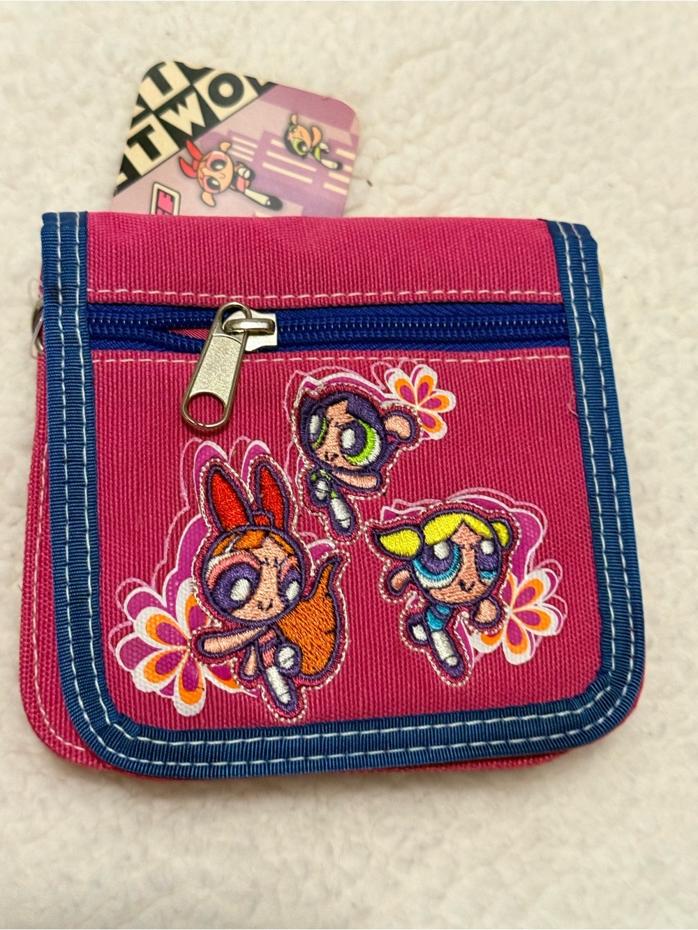 Vintage Pink Kids Coin Purse with Blue Trim
